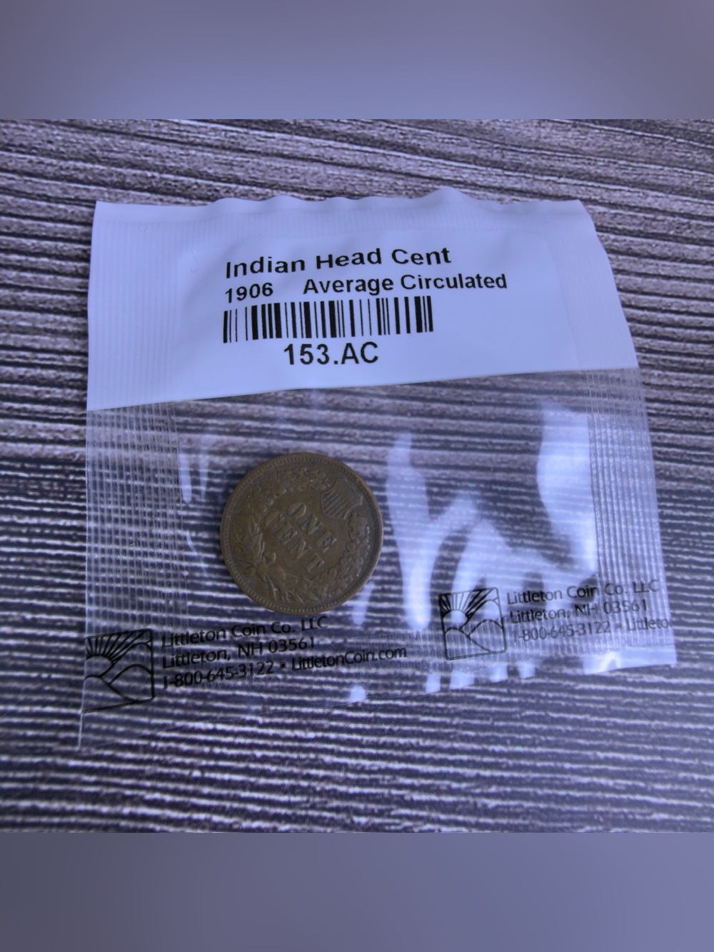 1906 Indian Head Cent Average Circulated Littleton Sealed US Penny 153.AC